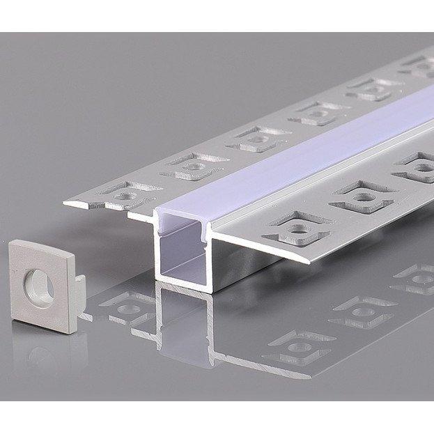Profilis LED juostai, priglaistomas, pilkas, baltas dangtelis, 56x15mm Profilis LED juostai, priglaistomas, pilkas, baltas dangtelis, 56x15mm