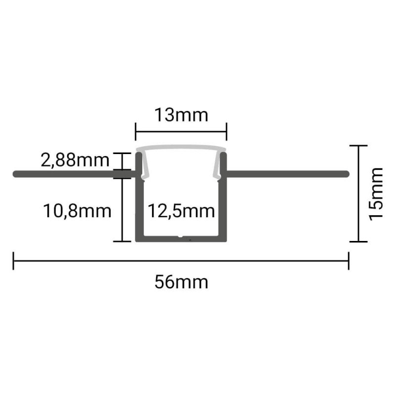 Profilis LED juostai, priglaistomas, pilkas, baltas dangtelis, 56x15mm