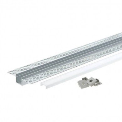 Profilis LED juostai, priglaistomas, pilkas, baltas dangtelis, 56x15mm Profilis LED juostai, priglaistomas, pilkas, baltas dangtelis, 56x15mm