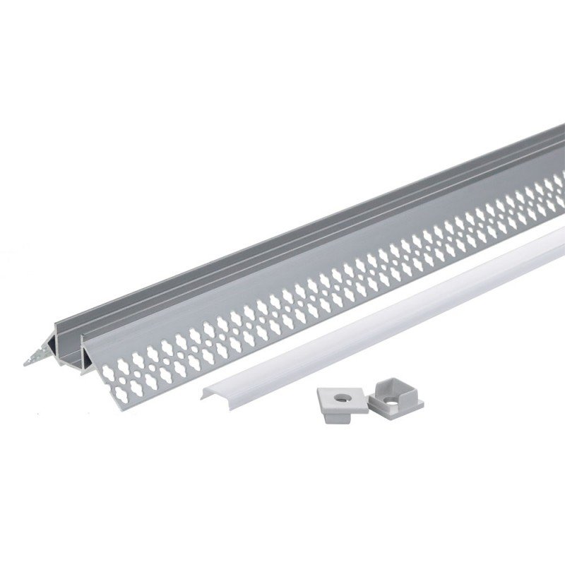 Profilis LED juostai, priglaistomas, pilkas, baltas dangtelis, išoriniam kampui, 53x25mm Profilis LED juostai, priglaistomas, pilkas, baltas dangtelis, išoriniam kampui, 53x25mm