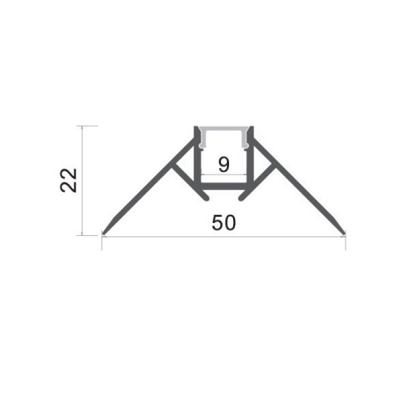 Profilis LED juostai, priglaistomas, pilkas, baltas dangtelis, išoriniam kampui, 53x25mm Profilis LED juostai, priglaistomas, pilkas, baltas dangtelis, išoriniam kampui, 53x25mm