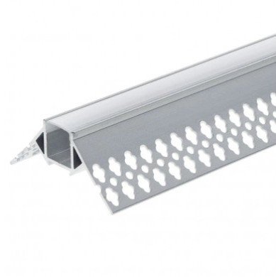 Profilis LED juostai, priglaistomas, pilkas, baltas dangtelis, išoriniam kampui, 53x25mm Profilis LED juostai, priglaistomas, pilkas, baltas dangtelis, išoriniam kampui, 53x25mm