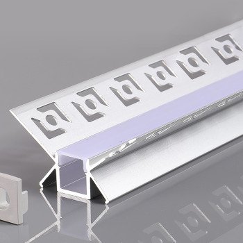 Profilis LED juostai, priglaistomas, pilkas, baltas dangtelis, vidiniam kampui, 48x28mm