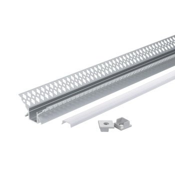 Profilis LED juostai, priglaistomas, pilkas, baltas dangtelis, vidiniam kampui, 48x28mm