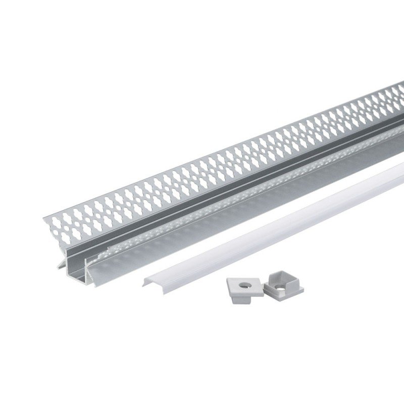 Profilis LED juostai, priglaistomas, pilkas, baltas dangtelis, vidiniam kampui, 48x28mm Profilis LED juostai, priglaistomas, pilkas, baltas dangtelis, vidiniam kampui, 48x28mm