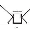 Profilis LED juostai, priglaistomas, pilkas, baltas dangtelis, vidiniam kampui, 48x28mm Profilis LED juostai, priglaistomas, pilkas, baltas dangtelis, vidiniam kampui, 48x28mm