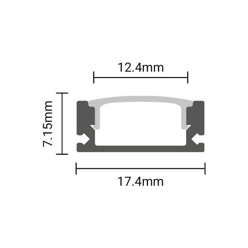 Profilis LED juostai, paviršinis, baltas, baltas dangtelis, 17.4x7x12.4mm