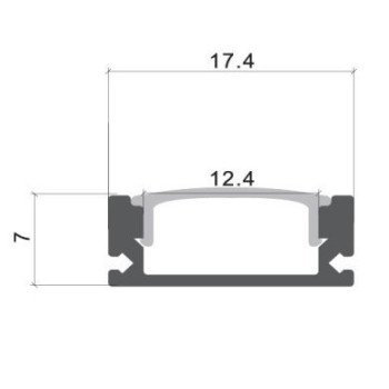 Profilis LED juostai, paviršinis, juodas, baltas dangtelis, 17.4x7x12.4mm