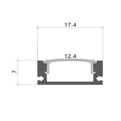 Profilis LED juostai, paviršinis, juodas, baltas dangtelis, 17.4x7x12.4mm Profilis LED juostai, paviršinis, juodas, baltas dangtelis, 17.4x7x12.4mm