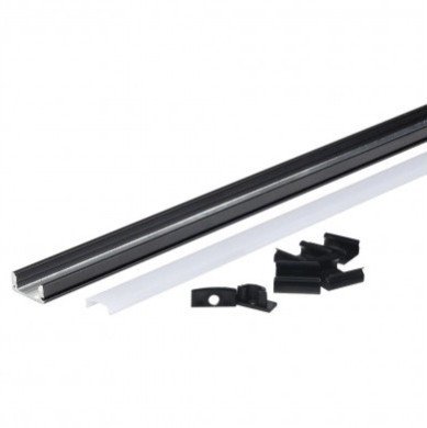 Profilis LED juostai, paviršinis, juodas, baltas dangtelis, 17.4x7x12.4mm Profilis LED juostai, paviršinis, juodas, baltas dangtelis, 17.4x7x12.4mm