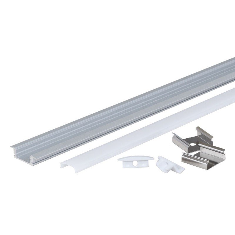Profilis LED juostai, įleidžiamas, pilkas, baltas dangtelis, 24.5x7mm Profilis LED juostai, įleidžiamas, pilkas, baltas dangtelis, 24.5x7mm