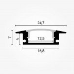 Profilis LED juostai, įleidžiamas, pilkas, baltas dangtelis, 24.5x7mm Profilis LED juostai, įleidžiamas, pilkas, baltas dangtelis, 24.5x7mm