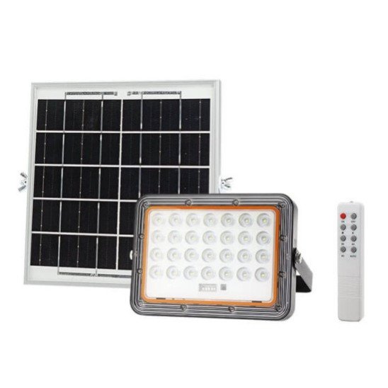 LED prožektorius, juodas, su saulės baterija, 6W, šalta balta šviesa