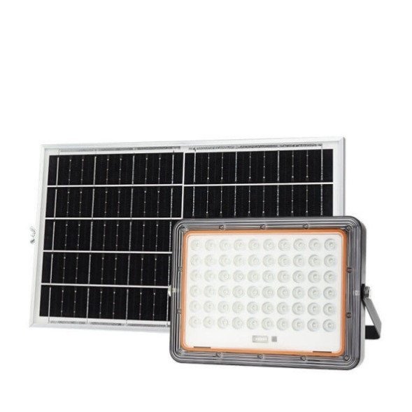 LED prožektorius, juodas, su saulės baterija, 15W, šalta balta šviesa