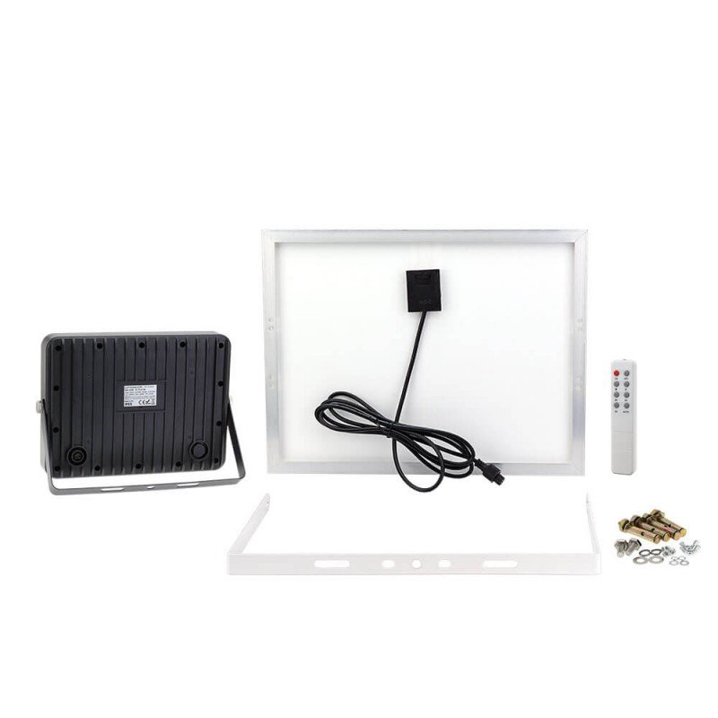LED prožektorius, juodas, su saulės baterija, 20W, 2600Lm, šalta balta šviesa