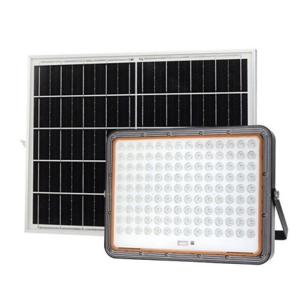 LED prožektorius, juodas, su saulės baterija, 25W, 3200Lm, šalta balta šviesa