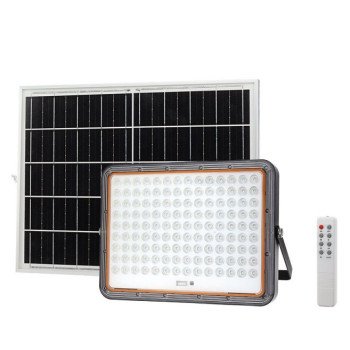 LED prožektorius, juodas, su saulės baterija, 25W, 3200Lm, šalta balta šviesa