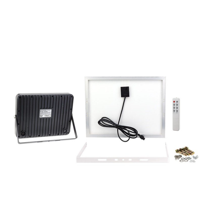 LED prožektorius, juodas, su saulės baterija, 25W, 3200Lm, šalta balta šviesa