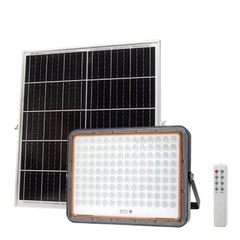 LED prožektorius, juodas, su saulės baterija, 30W, šalta balta šviesa