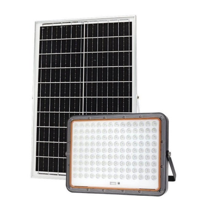 LED prožektorius, juodas, su saulės baterija, 40W, šalta balta šviesa