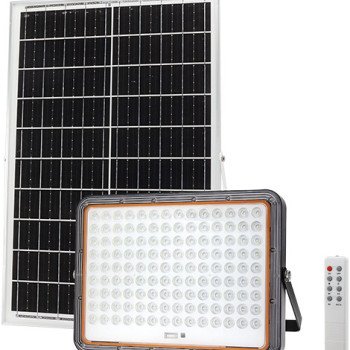 LED prožektorius, pilkas, su saulės baterija, 40W, šalta balta šviesa