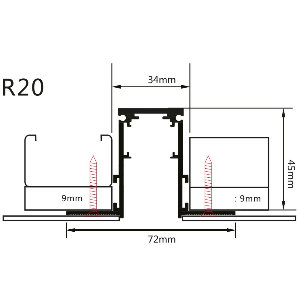LED magnetinė sistema R20, plotis 2.5cm, įmontuojama, juoda, ilgis 1.5m LED magnetinė sistema R20, plotis 2.5cm, įmontuojama, juoda, ilgis 1.5m