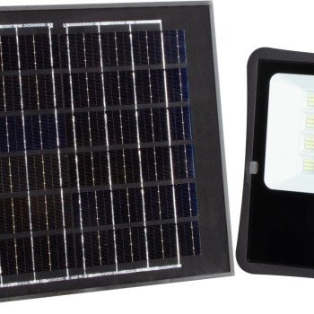 LED prožektorius, juodas, su saulės baterija, 16W, 1200Lm, šalta balta šviesa