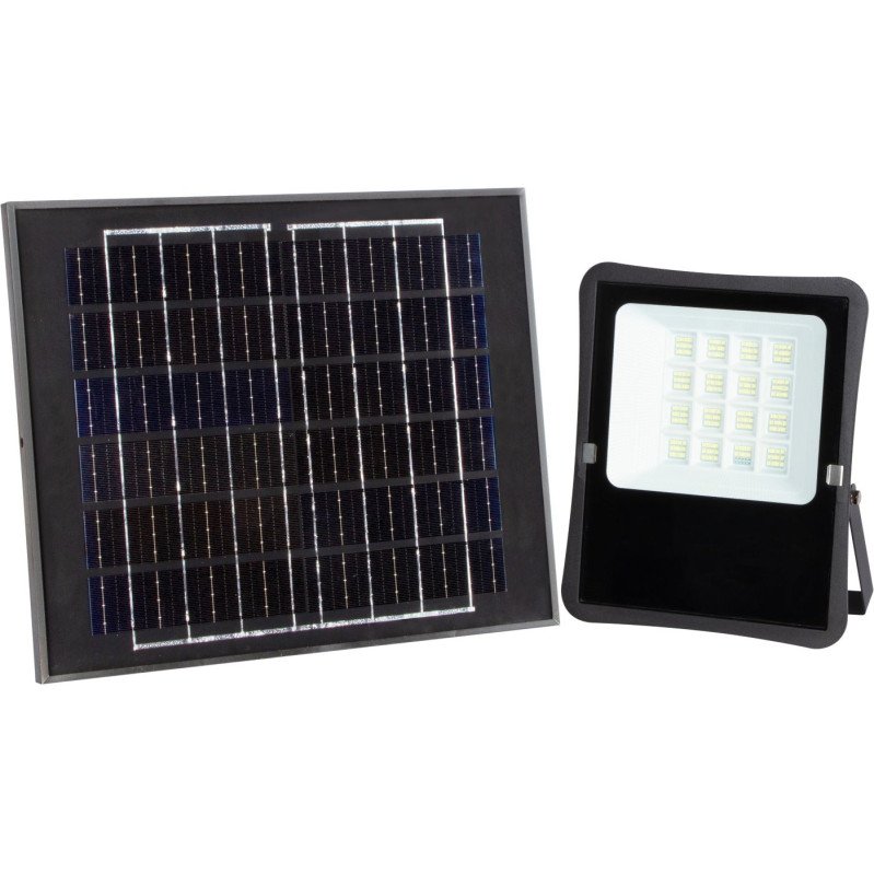 LED prožektorius, juodas, su saulės baterija, 16W, 1200Lm, šalta balta šviesa