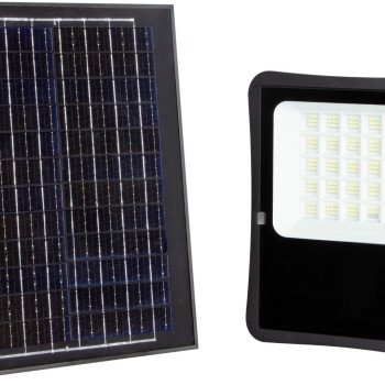 LED prožektorius, juodas, su saulės baterija, 25W, 2200Lm, šalta balta šviesa