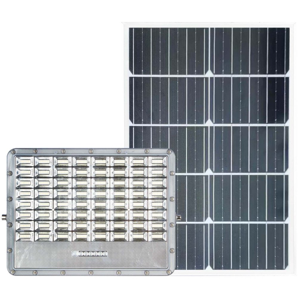 LED prožektorius, pilkas, su saulės baterija, 30W, 120°, šalta balta šviesa