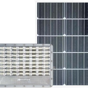 LED prožektorius, pilkas, su saulės baterija, 30W, 120°, šalta balta šviesa