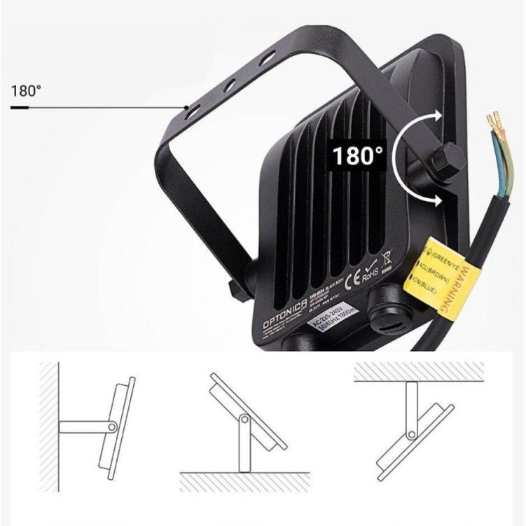 LED prožektorius, juodas, 20W, šilta balta šviesa