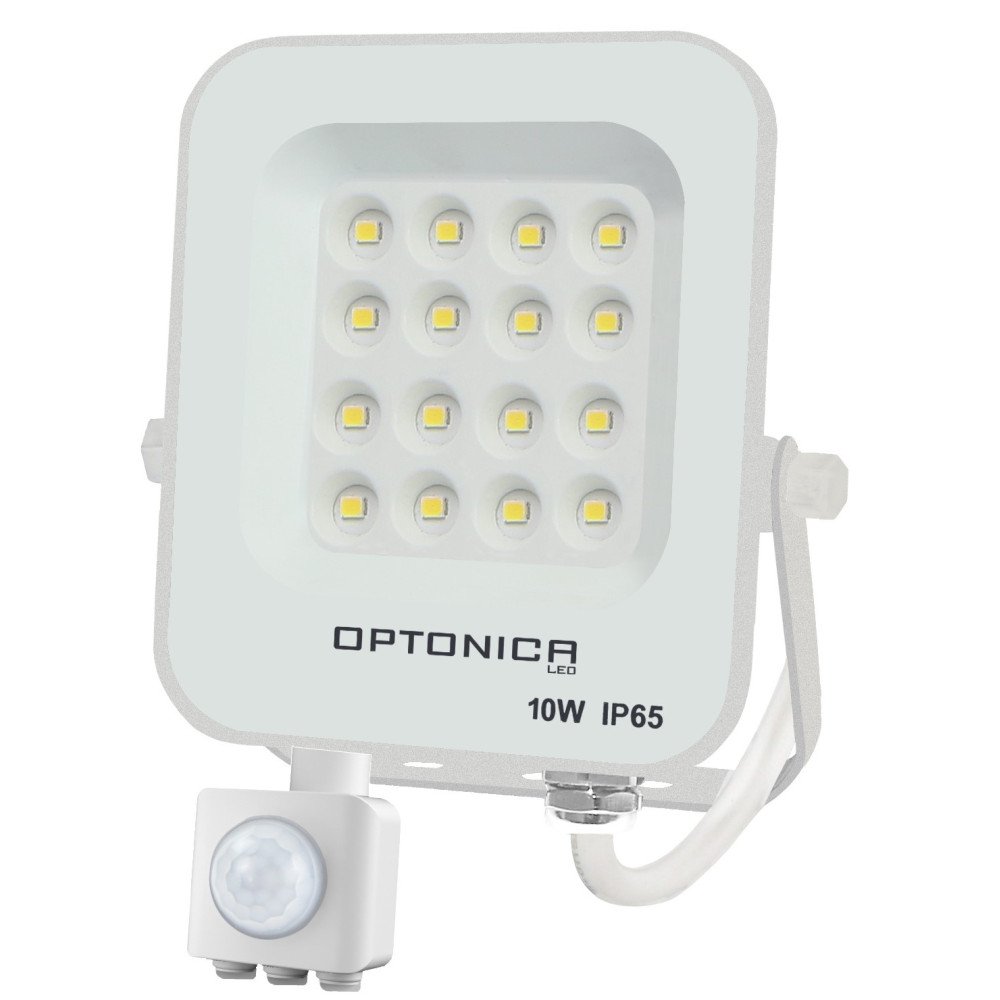 LED prožektorius, baltas, PIR jutiklis, 10W, šilta balta šviesa