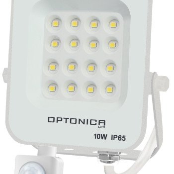 LED prožektorius, baltas, PIR jutiklis, 10W, šilta balta šviesa