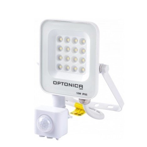 LED prožektorius, baltas, PIR jutiklis, 10W, šilta balta šviesa