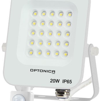LED prožektorius, baltas, PIR jutiklis, 20W, šalta balta šviesa