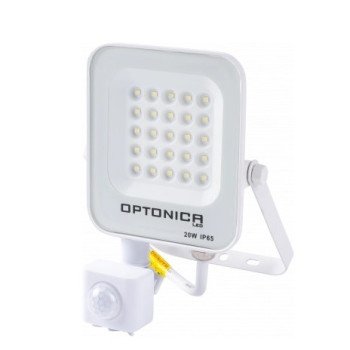 LED prožektorius, baltas, PIR jutiklis, 20W, neutrali balta šviesa
