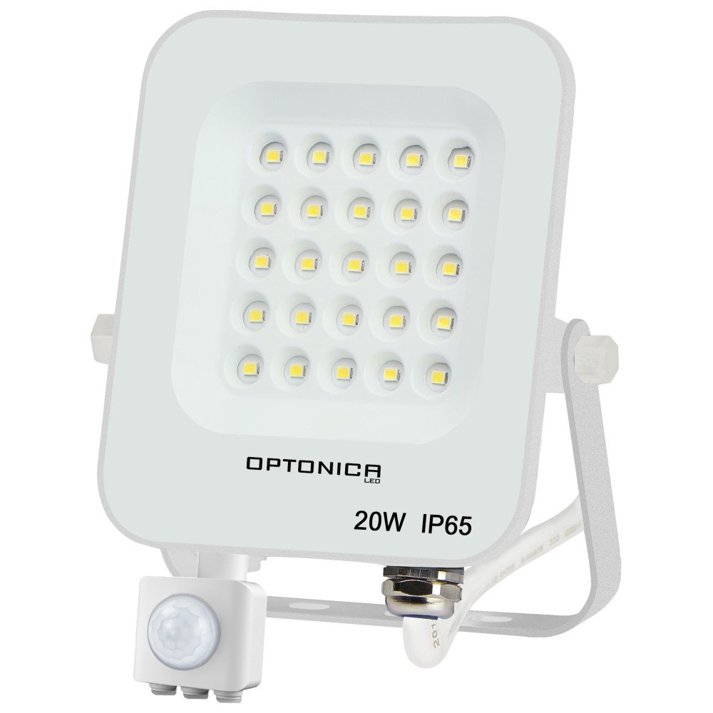 LED prožektorius, baltas, PIR jutiklis, 20W, šilta balta šviesa