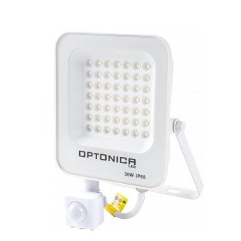 LED prožektorius, baltas, PIR jutiklis, 30W, neutrali balta šviesa