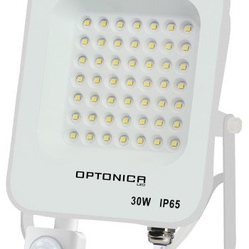 LED prožektorius, baltas, PIR jutiklis, 30W, šilta balta šviesa