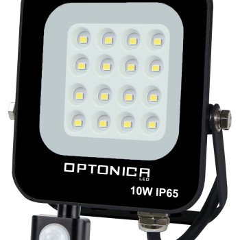 LED prožektorius, juodas, PIR jutiklis, 10W, šilta balta šviesa