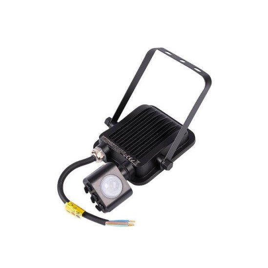 LED prožektorius, juodas, PIR jutiklis, 10W, šilta balta šviesa