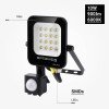 LED prožektorius, juodas, PIR jutiklis, 10W, šilta balta šviesa