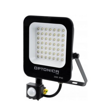 LED prožektorius, juodas, PIR jutiklis, 30W, šilta balta šviesa