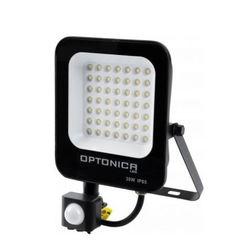 LED prožektorius, juodas, PIR jutiklis, 30W, šilta balta šviesa