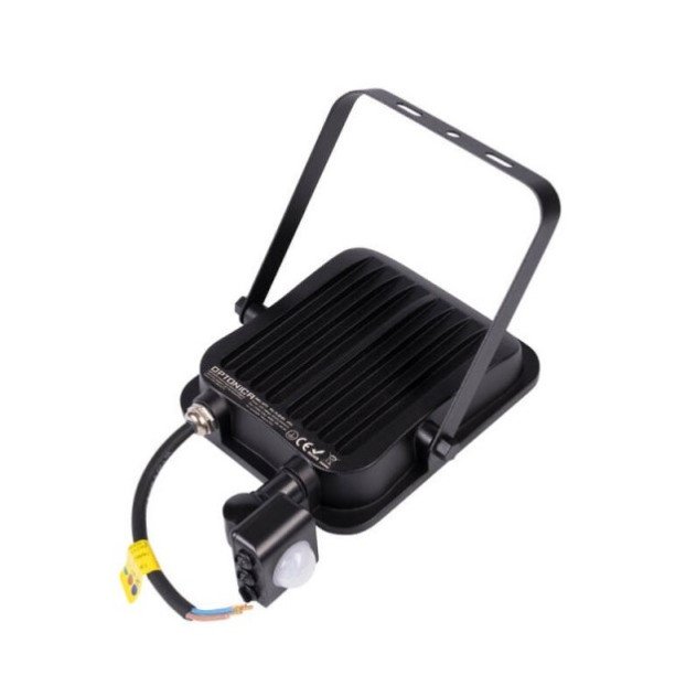 LED prožektorius, juodas, PIR jutiklis, 30W, šilta balta šviesa