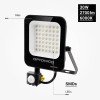 LED prožektorius, juodas, PIR jutiklis, 30W, šilta balta šviesa