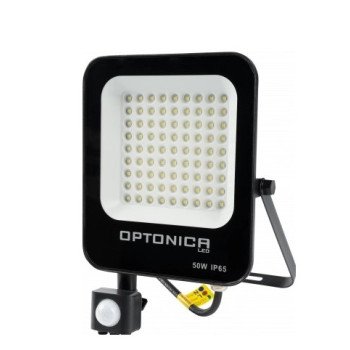 LED prožektorius, juodas, PIR jutiklis, 50W, šalta balta šviesa