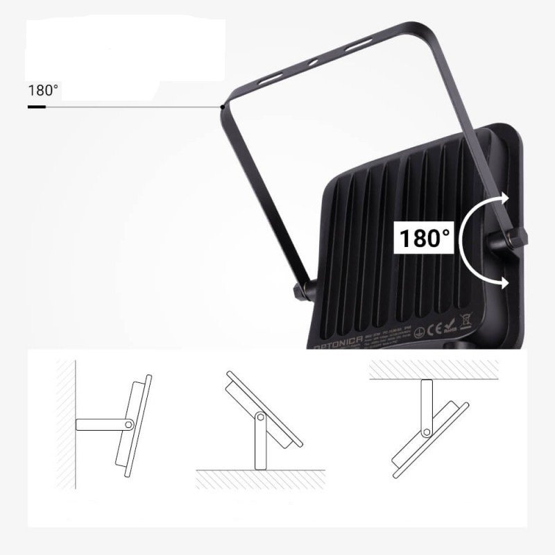 LED prožektorius, juodas, PIR jutiklis, 50W, šalta balta šviesa