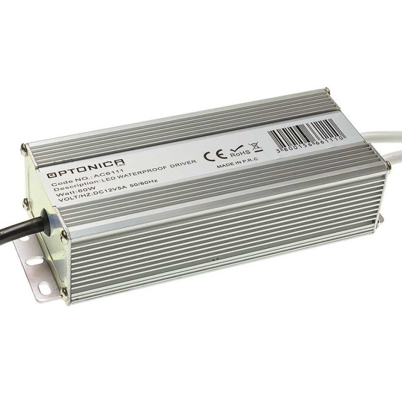 LED juostos maitinimo šaltinis, 12V, 60W, vandeniui atsparus LED juostos maitinimo šaltinis, 12V, 60W, vandeniui atsparus